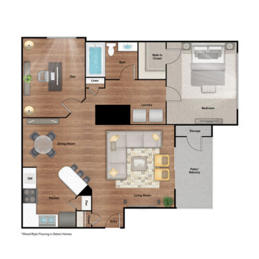 Rendering of the A3 floor plan with 1 bedroom[s] and 1 bathroom[s] at IMT Alpharetta