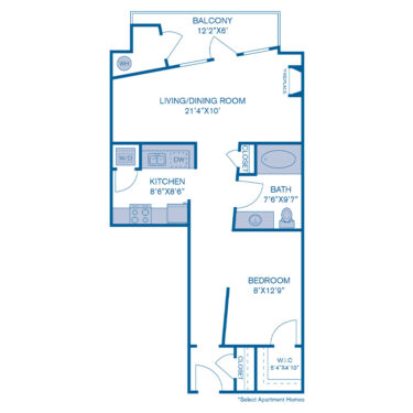 Rendering of the E2 floor plan with 1 bedroom[s] and 1 bathroom[s] at IMT at City Park