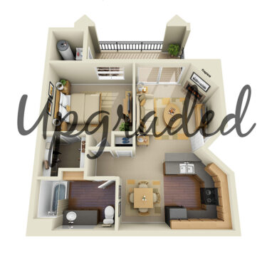 Rendering of the A2 Upgrade floor plan with 1 bedroom[s] and 1 bathroom[s] at IMT Stevenson Ranch