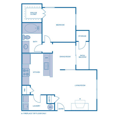 Rendering of the A1W floor plan with 1 bedroom[s] and 1 bathroom[s] at IMT Cool Springs