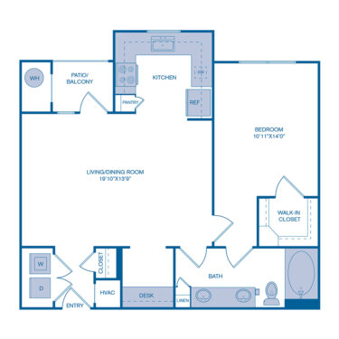 Rendering of the A4 floor plan with 1 bedroom[s] and 1 bathroom[s] at IMT at RidgeGate