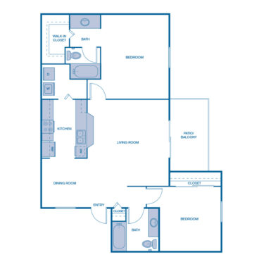 Rendering of the B2 floor plan with 2 bedroom[s] and 2 bathroom[s] at IMT Boynton Beach