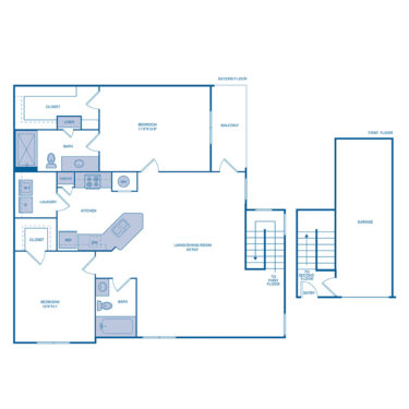 Rendering of the B2 floor plan with 2 bedroom[s] and 2 bathroom[s] at IMT Cinco Ranch