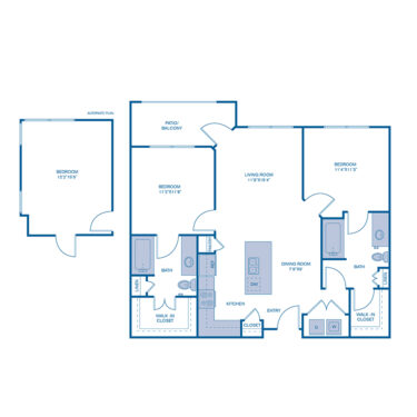 Rendering of the B1 floor plan with 2 bedroom[s] and 2 bathroom[s] at IMT Prestonwood