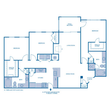 Rendering of the C1E Upgrade floor plan with 3 bedroom[s] and 2 bathroom[s] at IMT Cool Springs