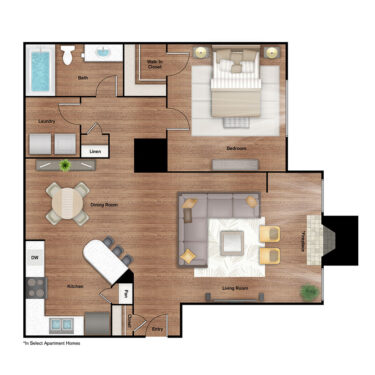 Rendering of the A2 Upgrade floor plan with 1 bedroom[s] and 1 bathroom[s] at IMT Alpharetta