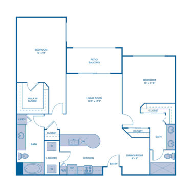 Rendering of the B3 floor plan with 2 bedroom[s] and 2 bathroom[s] at IMT North Scottsdale