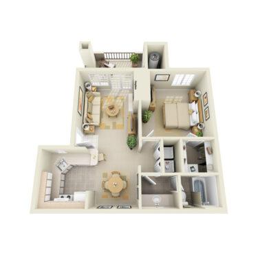 Rendering of the A1 floor plan with 1 bedroom[s] and 1 bathroom[s] at IMT Ahwatukee