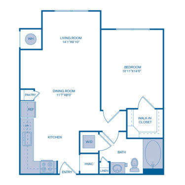 Rendering of the A3 floor plan with 1 bedroom[s] and 1 bathroom[s] at IMT at RidgeGate