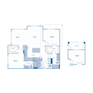 Rendering of the B3 floor plan with 2 bedroom[s] and 2 bathroom[s] at IMT Lake House