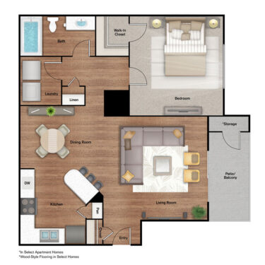 Rendering of the A1 floor plan with 1 bedroom[s] and 1 bathroom[s] at IMT Alpharetta