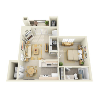 Rendering of the A3 floor plan with 1 bedroom[s] and 1 bathroom[s] at IMT Ahwatukee