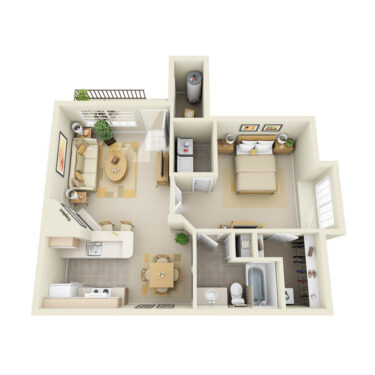 Rendering of the A4 floor plan with 1 bedroom[s] and 1 bathroom[s] at IMT Ahwatukee
