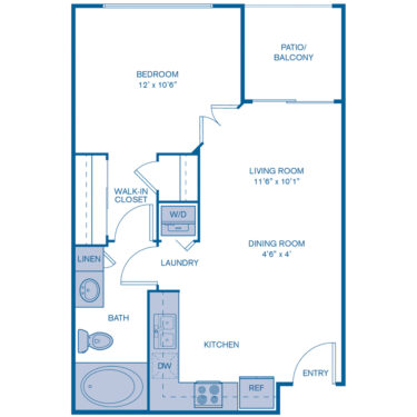 Rendering of the A1 floor plan with 1 bedroom[s] and 1 bathroom[s] at IMT North Scottsdale