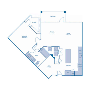 Rendering of the A4 floor plan with 1 bedroom[s] and 1 bathroom[s] at IMT Lake House