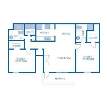 Rendering of the B2 floor plan with 2 bedroom[s] and 2 bathroom[s] at IMT Belasera at Forest Hills