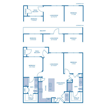 Rendering of the B3 floor plan with 2 bedroom[s] and 2 bathroom[s] at IMT Prestonwood