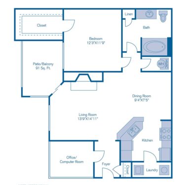 Rendering of the A6 floor plan with 1 bedroom[s] and 1 bathroom[s] at IMT Deerfield