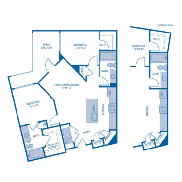 Rendering of the B2 floor plan with 2 bedroom[s] and 2 bathroom[s] at IMT Prestonwood