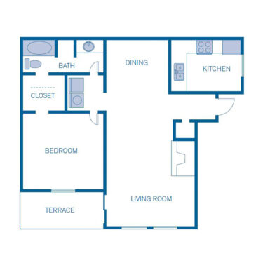 Rendering of the A1 floor plan with 1 bedroom[s] and 1 bathroom[s] at IMT Belasera at Forest Hills