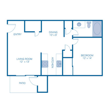 Rendering of the 1A UPGRADE floor plan with 1 bedroom[s] and 1 bathroom[s] at IMT Desert Palm Village