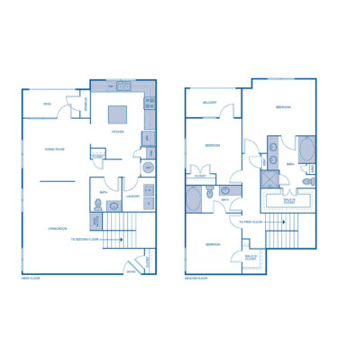 Rendering of the C1 TOWNHOME floor plan with 3 bedroom[s] and 2 bathroom[s] at IMT Buckhead on 26th