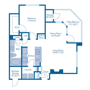Rendering of the A3 floor plan with 1 bedroom[s] and 1 bathroom[s] at IMT Stoneleigh at Deerfield