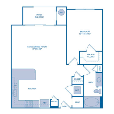 Rendering of the A5 floor plan with 1 bedroom[s] and 1 bathroom[s] at IMT at RidgeGate