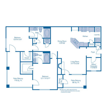 Rendering of the B4 floor plan with 2 bedroom[s] and 2 bathroom[s] at IMT Deerfield