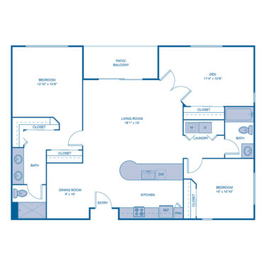 Rendering of the C1 floor plan with 3 bedroom[s] and 2 bathroom[s] at IMT North Scottsdale