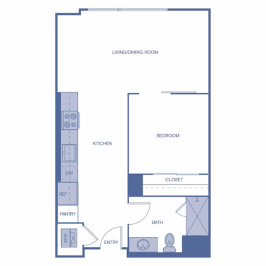 Rendering of the A2 floor plan with 1 bedroom[s] and 1 bathroom[s] at Citrus Commons