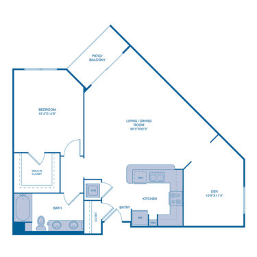 Rendering of the A2 floor plan with 1 bedroom[s] and 1 bathroom[s] at IMT Gallery 421