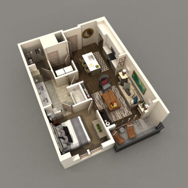 Rendering of the A2 floor plan with 1 bedroom[s] and 1 bathroom[s] at IMT 8 South