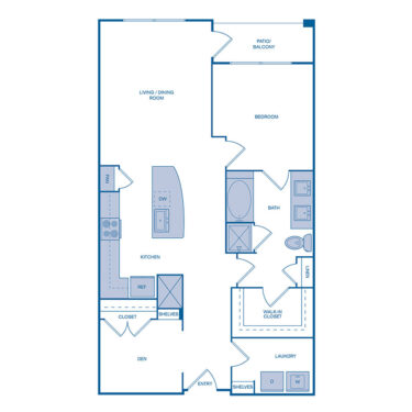 Rendering of the A5 floor plan with 1 bedroom[s] and 1 bathroom[s] at IMT at the Galleria