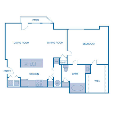 Rendering of the A1e floor plan with 1 bedroom[s] and 1 bathroom[s] at IMT Cherry Creek
