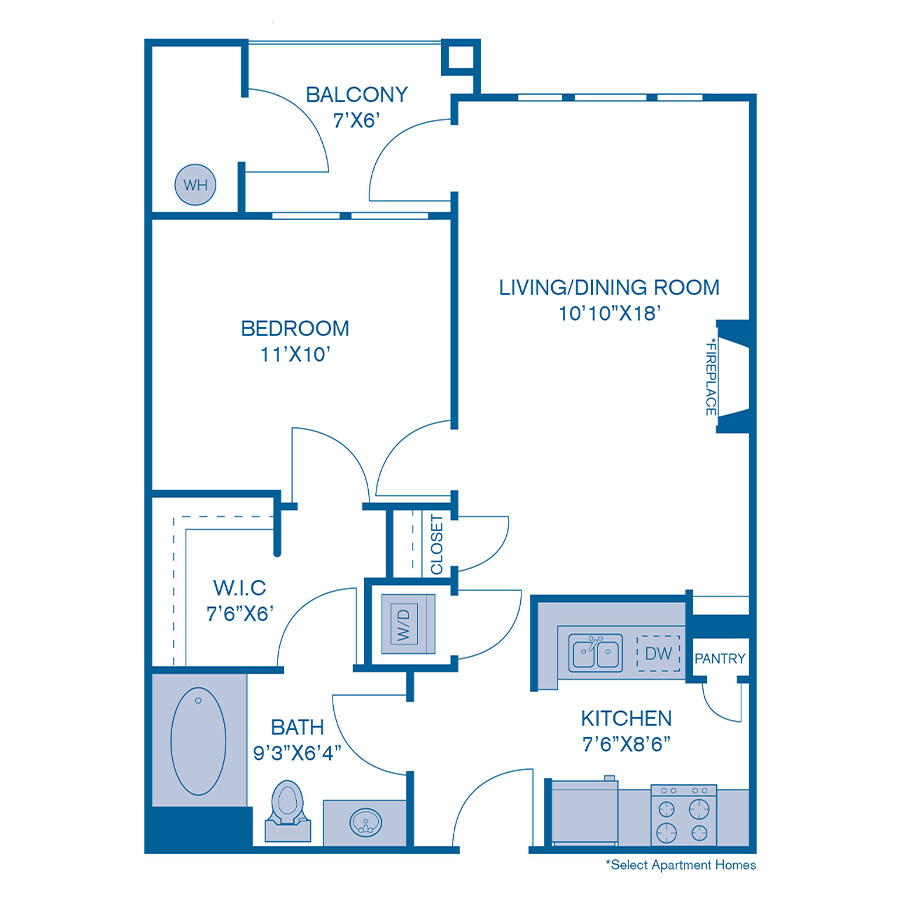 Rendering of the A5 floor plan with 1 bedroom[s] and 1 bathroom[s] at IMT at City Park