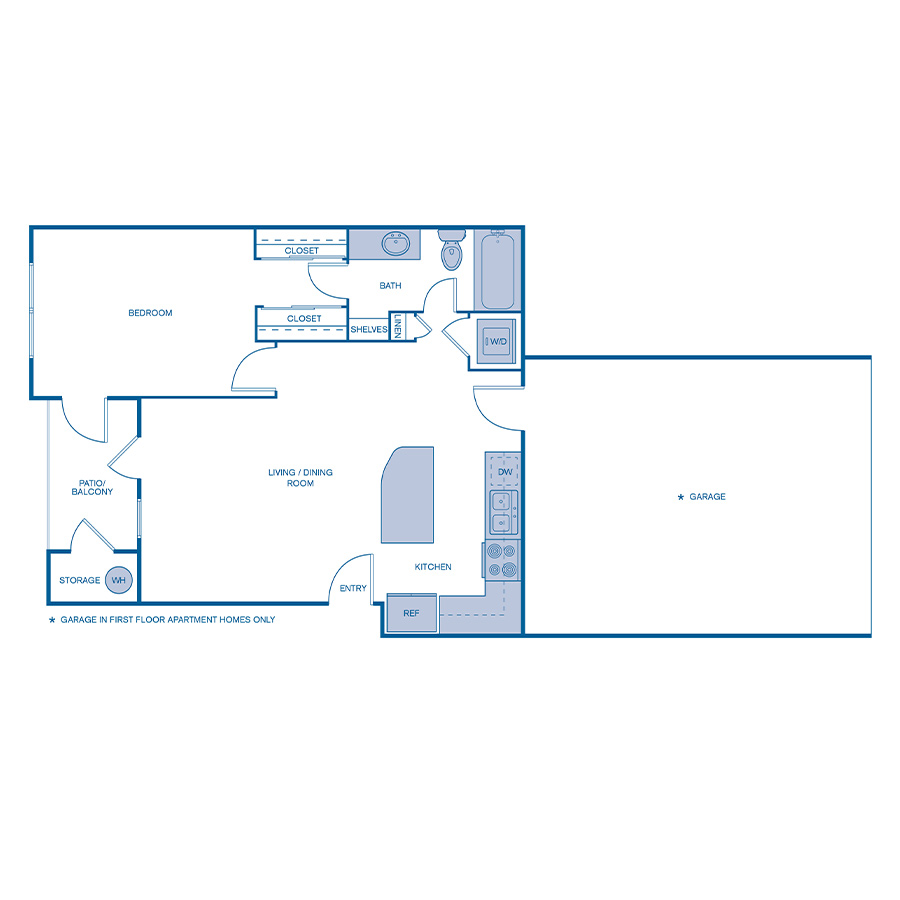Rendering of the A10 Premium floor plan with 1 bedroom[s] and 1 bathroom[s] at IMT Dayton Station