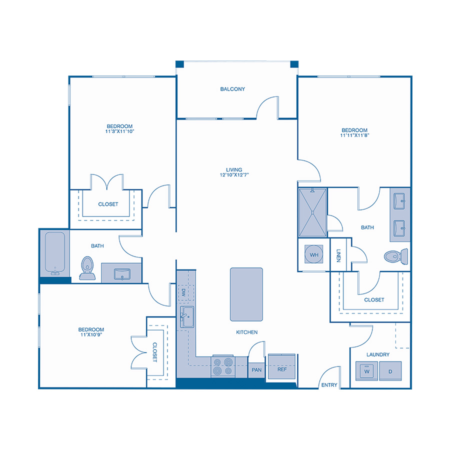 Rendering of the C2 floor plan with 3 bedroom[s] and 2 bathroom[s] at IMT Lake House