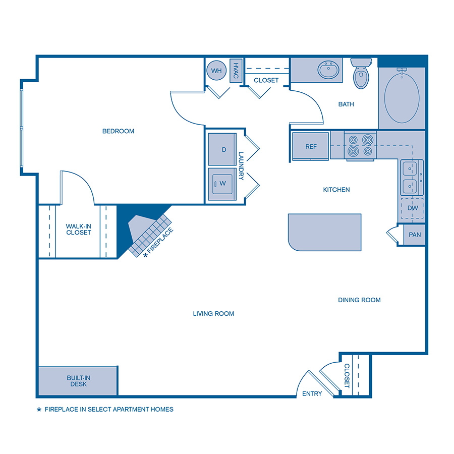 Rendering of the A15 Upgrade floor plan with 1 bedroom[s] and 1 bathroom[s] at IMT Dayton Station