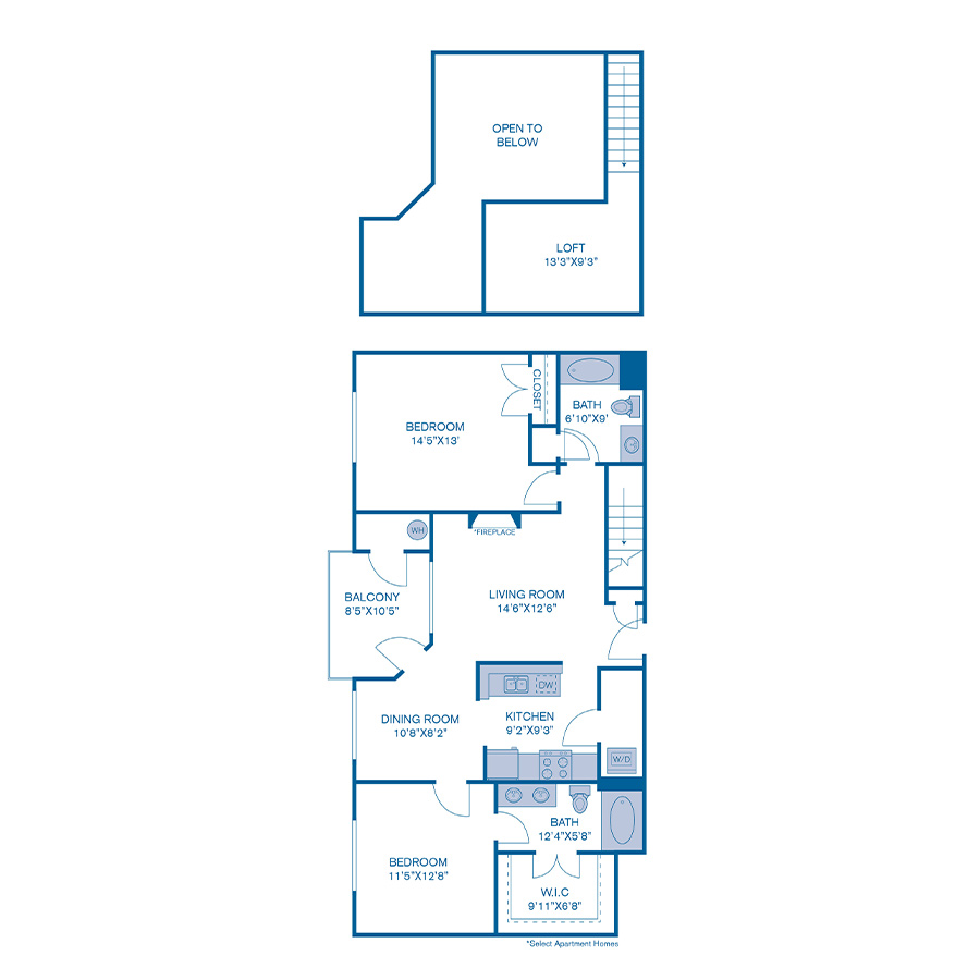 Rendering of the B12 floor plan with 2 bedroom[s] and 2 bathroom[s] at IMT at City Park