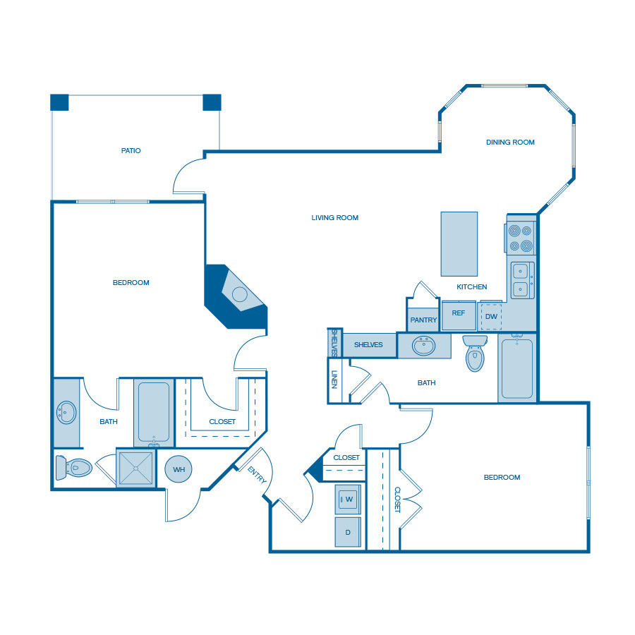 Rendering of the B2 floor plan with 2 bedroom[s] and 2 bathroom[s] at IMT Lowry