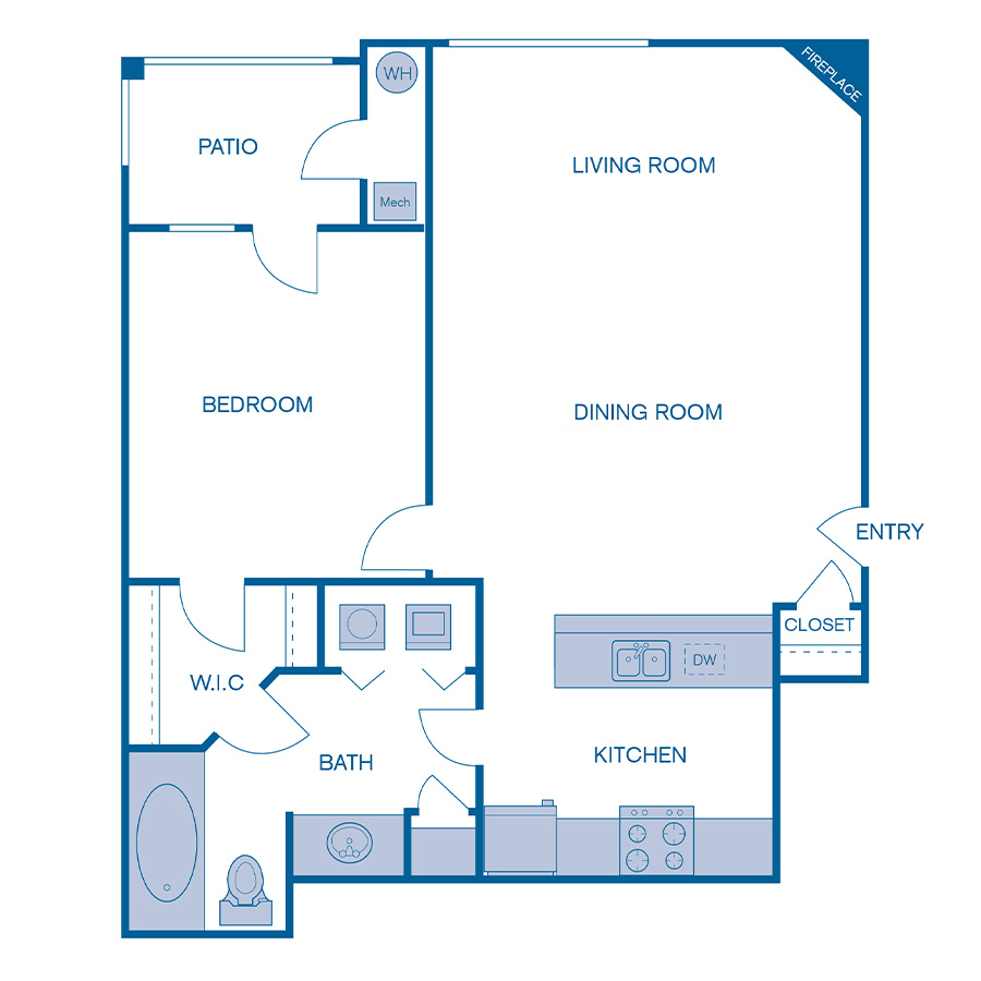 Rendering of the A2e floor plan with 1 bedroom[s] and 1 bathroom[s] at IMT Cherry Creek