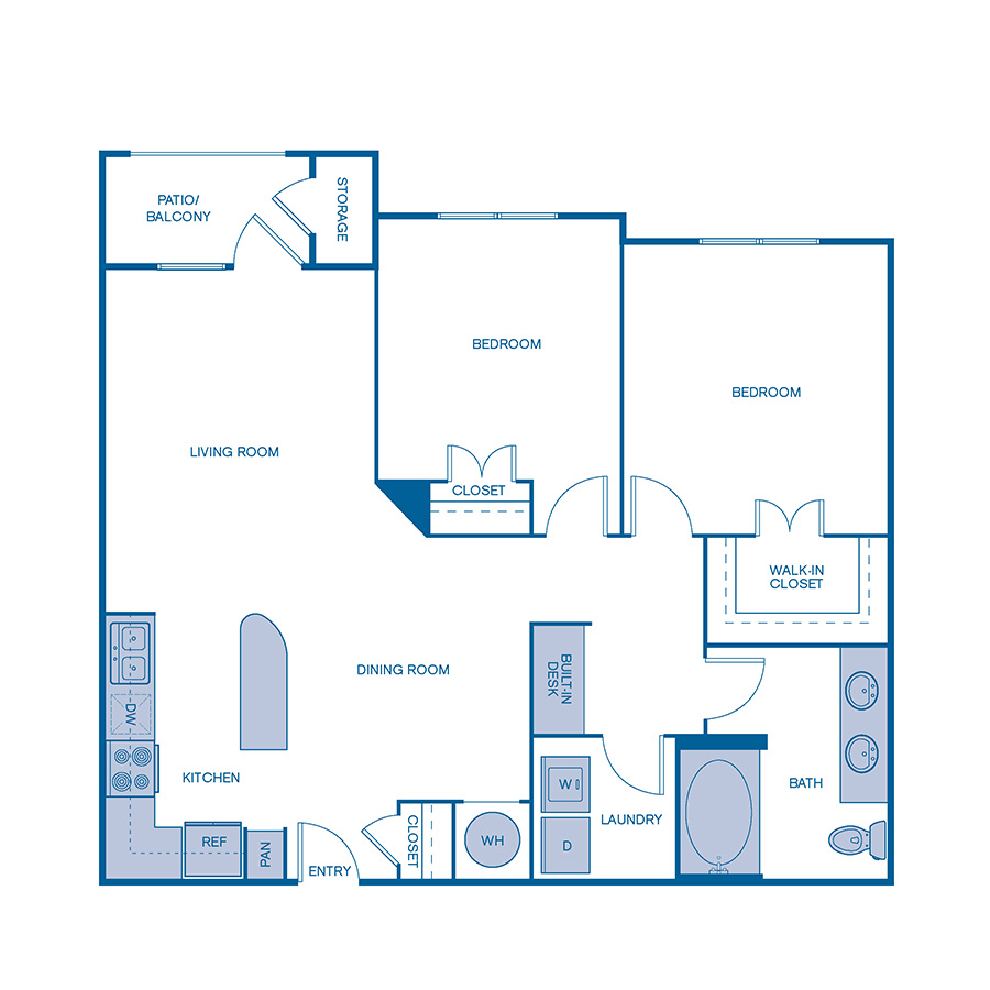 Rendering of the B1 floor plan with 2 bedroom[s] and 1 bathroom[s] at IMT Buckhead on 26th