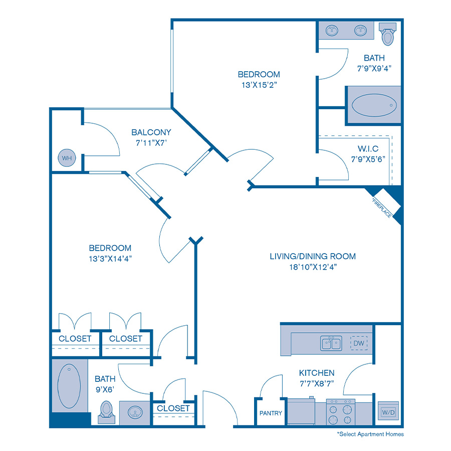 Rendering of the B6 floor plan with 2 bedroom[s] and 2 bathroom[s] at IMT at City Park