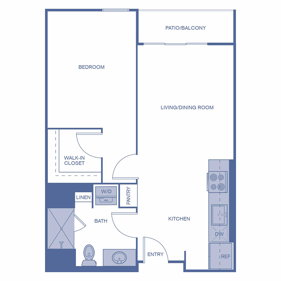 Rendering of the A3 floor plan with 1 bedroom[s] and 1 bathroom[s] at Citrus Commons