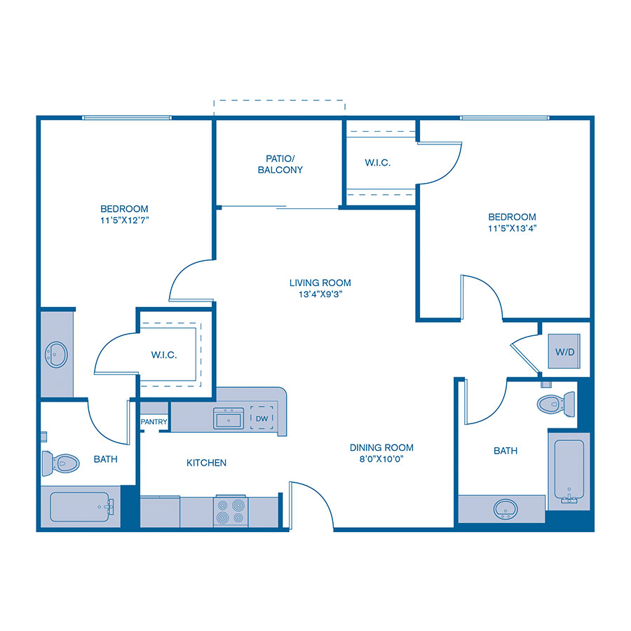 Rendering of the B4 floor plan with 2 bedroom[s] and 2 bathroom[s] at IMT 5700