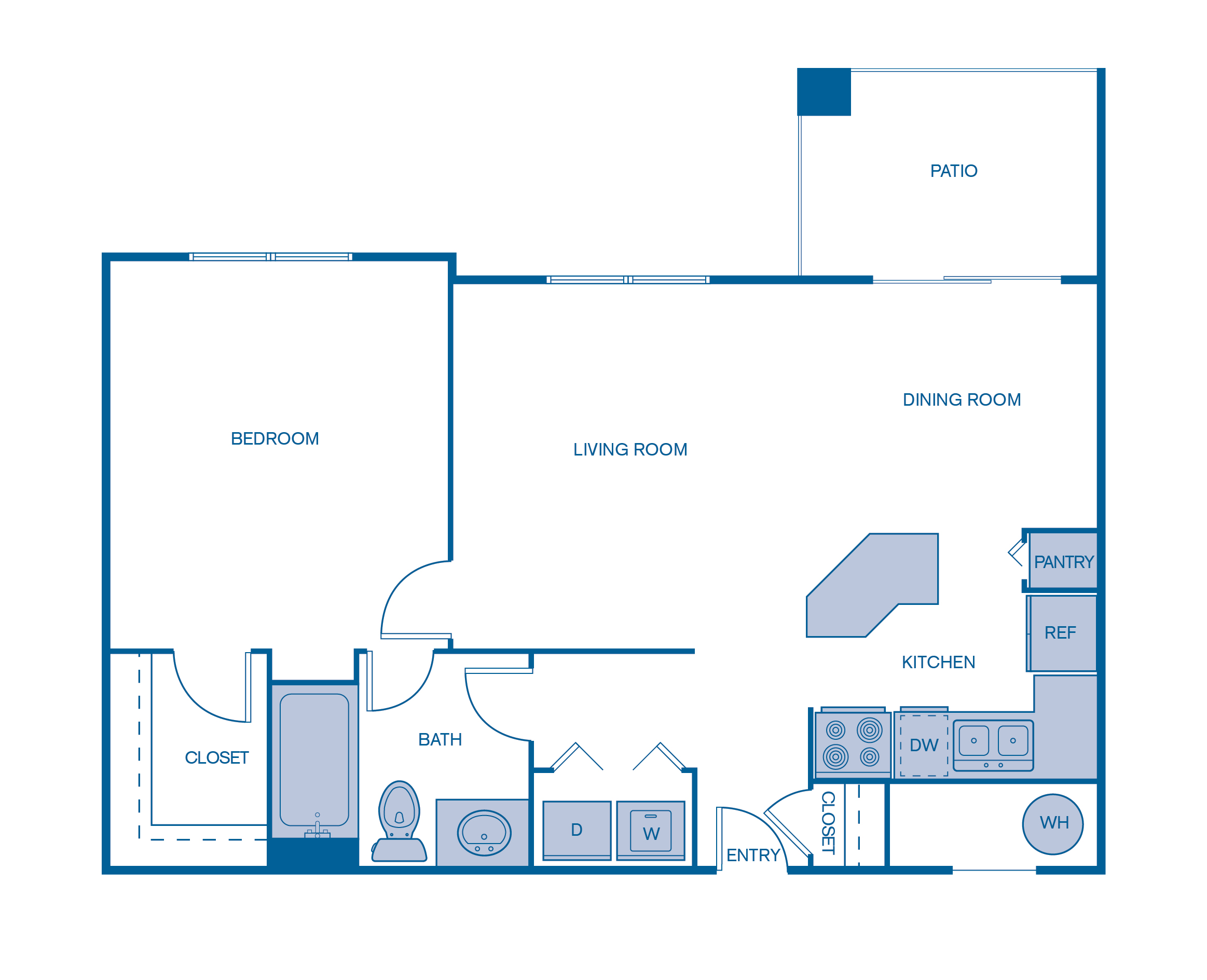 Rendering of the A1 floor plan with 1 bedroom[s] and 1 bathroom[s] at IMT Lowry