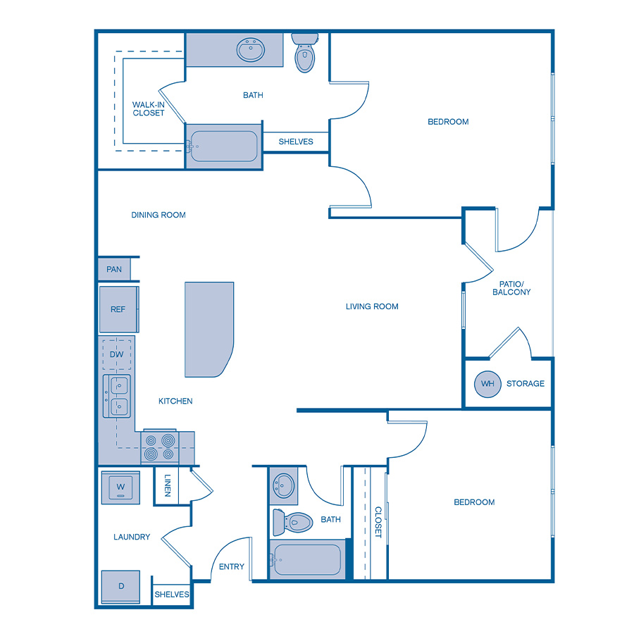 Rendering of the B6 Premium floor plan with 2 bedroom[s] and 2 bathroom[s] at IMT Dayton Station