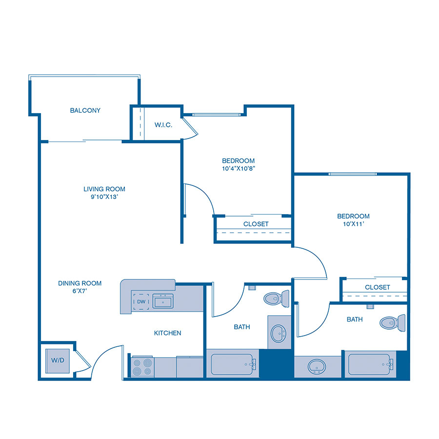 Rendering of the B7 floor plan with 2 bedroom[s] and 2 bathroom[s] at IMT 5700