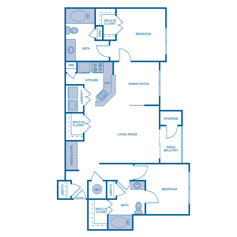 Rendering of the B2W floor plan with 2 bedroom[s] and 2 bathroom[s] at IMT Cool Springs